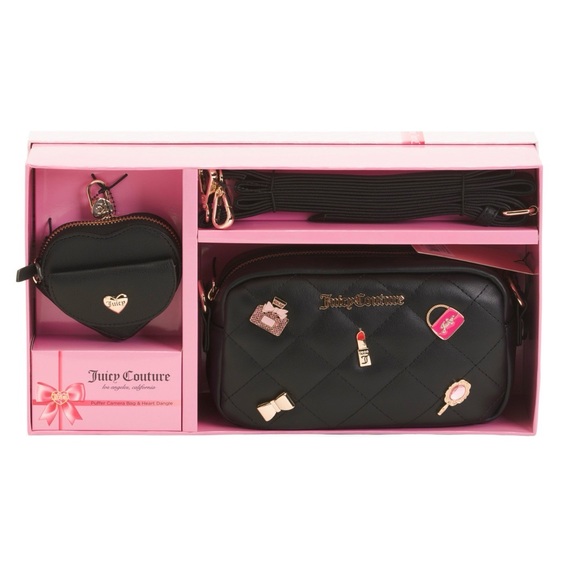 Juicy Couture Handbags - Juicy Couture Black Quilted Crossbody Bag Gift Set with Heart Coin Pouch NWT